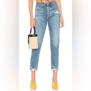 AGOLDE Jamie High Rise Classic Jeans in GRADE distressed hem tapered leg size 24